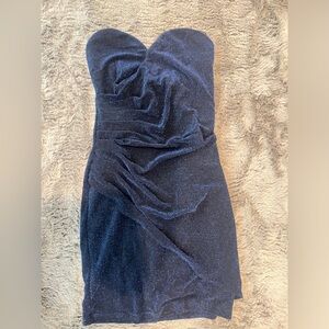 Navy shimmer strapless dress